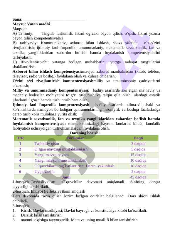 Vatan madhi bilimlarni rivojlantirish strategiyalari