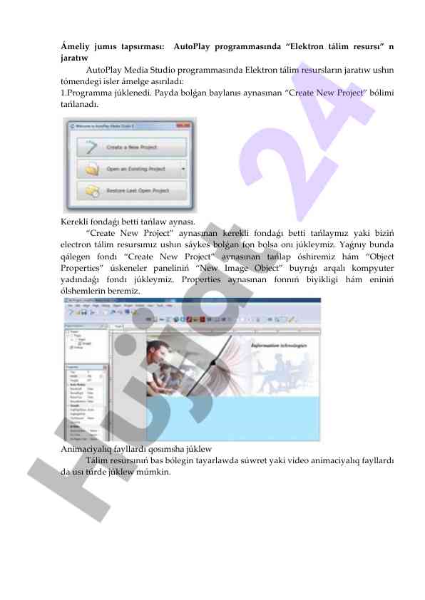 Autoplay programmasida elektron talim resursi yaratuw