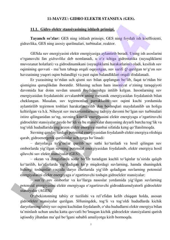 Gidro elektr stansiyalari ishlash prinsipi