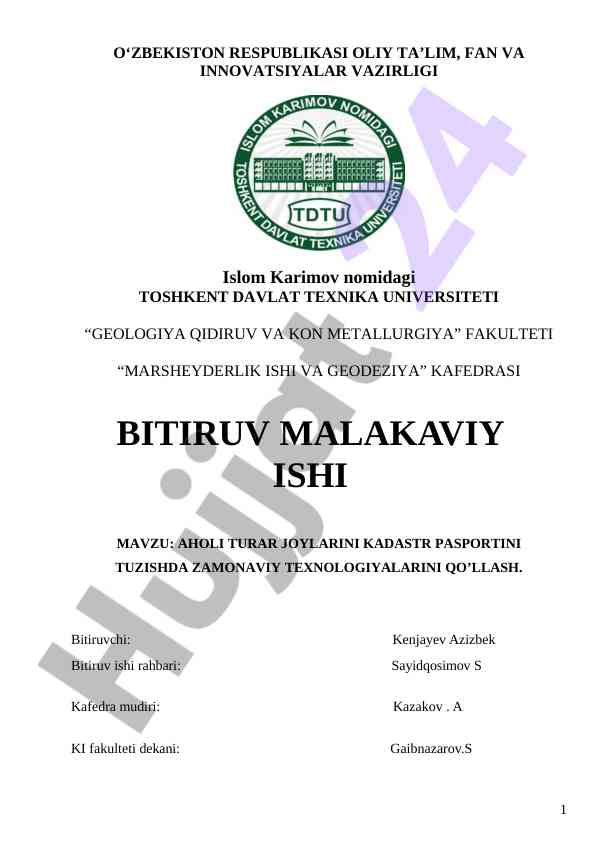 Aholi Turar Joylarini Kadastr Pasportini Tuzish