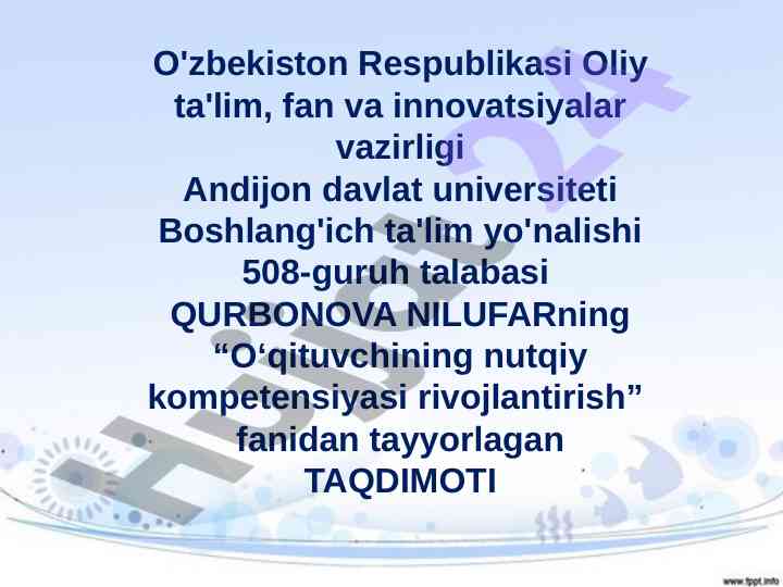 O‘qituvchining nutqiy kompetensiyasi rivojlantirish