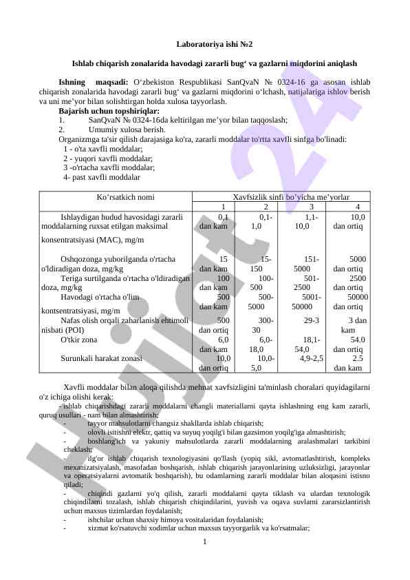 Havodagi zararli moddalar miqdorini o'lchash