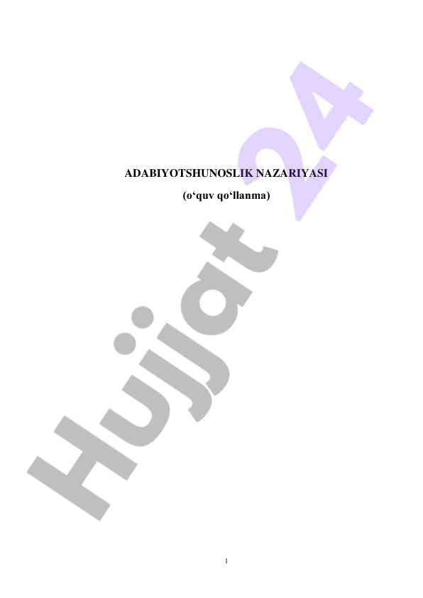 Adabiyotshunoslik nazariyasi o‘quv qo‘llanma