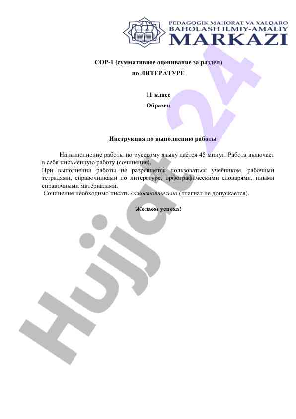Сор-1 по литературе для 11 класса образец инструкция