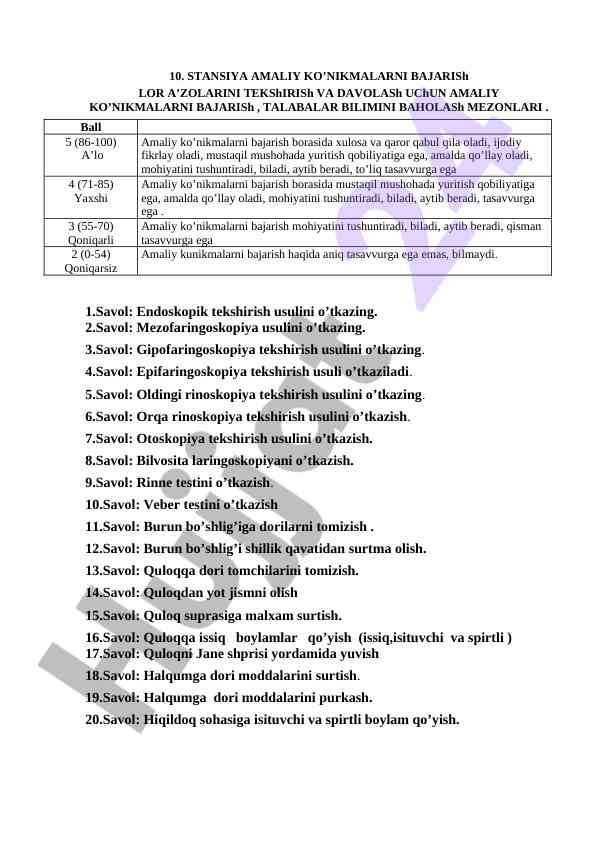 Amaliy ko'nikmalarni bajarish haqida savollar