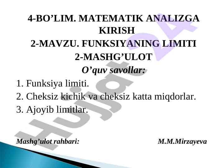 Matematik analizga kirish funktsiyaning limiti