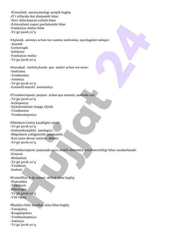 Gemolitik anemiyalardagi sariqlik bogliq sabablari