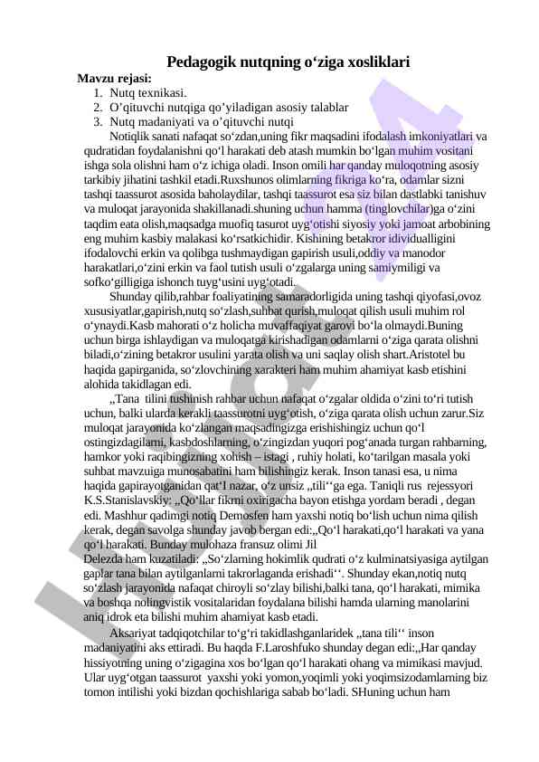 Pedagogik nutq va o’qituvchi nutqi asoslari