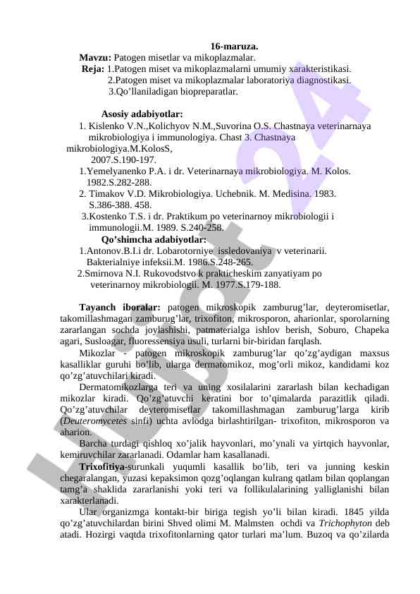 Patogen misetlar va mikoplazmalar diagnostikasi