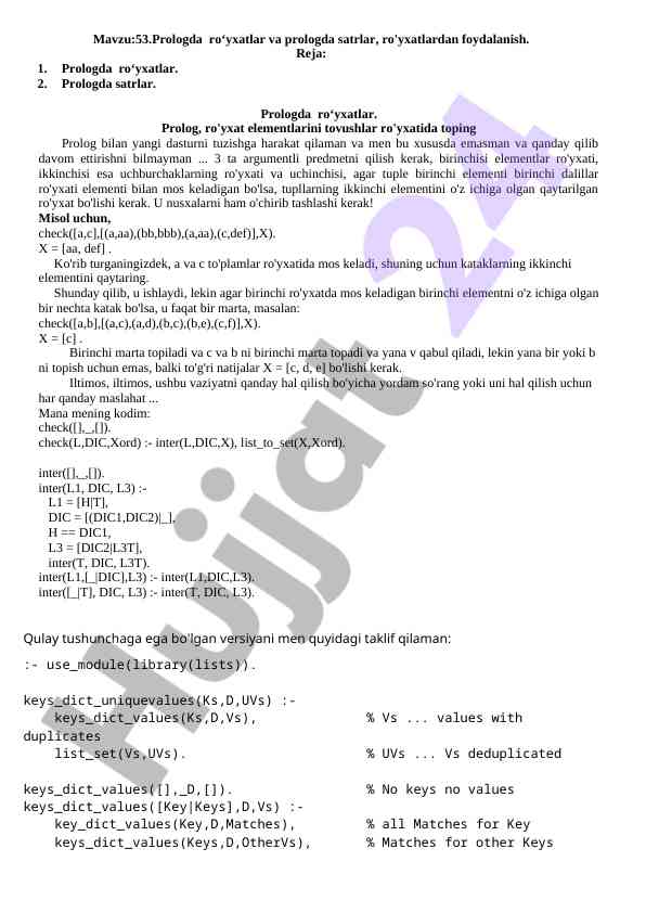 Prologda ro'yxatlar va satrlar bilan ishlash
