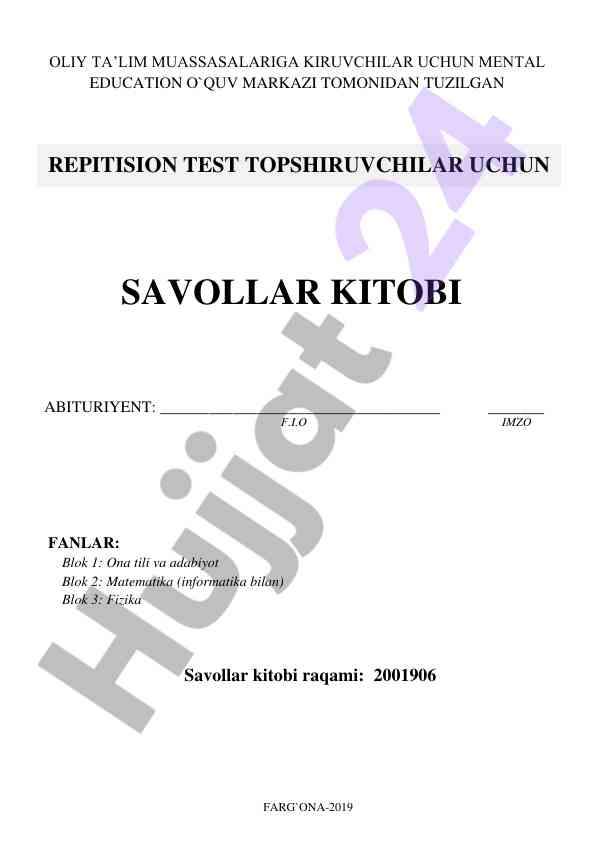 Repitision test topshirishchilar uchun savollar kitobi