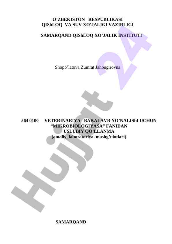 Mikrobiologiya laboratoriyasi uslubiy qo‘llanma