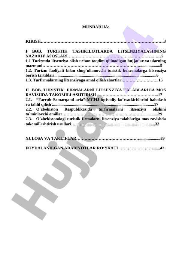 Turistik tashkilotlarda litsenziyalash nazariy asoslari