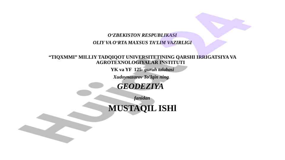 Geodeziya fani bo'yicha mustaqil ish