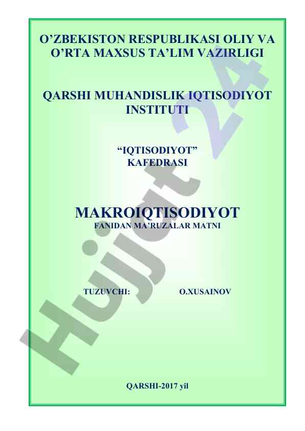 Makroiqtisodiyot fanidan ma’ruzalar matni