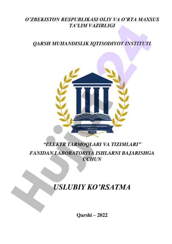 Laboratoriya ishlarini bajarish uchin uslubiy ko'rsatma