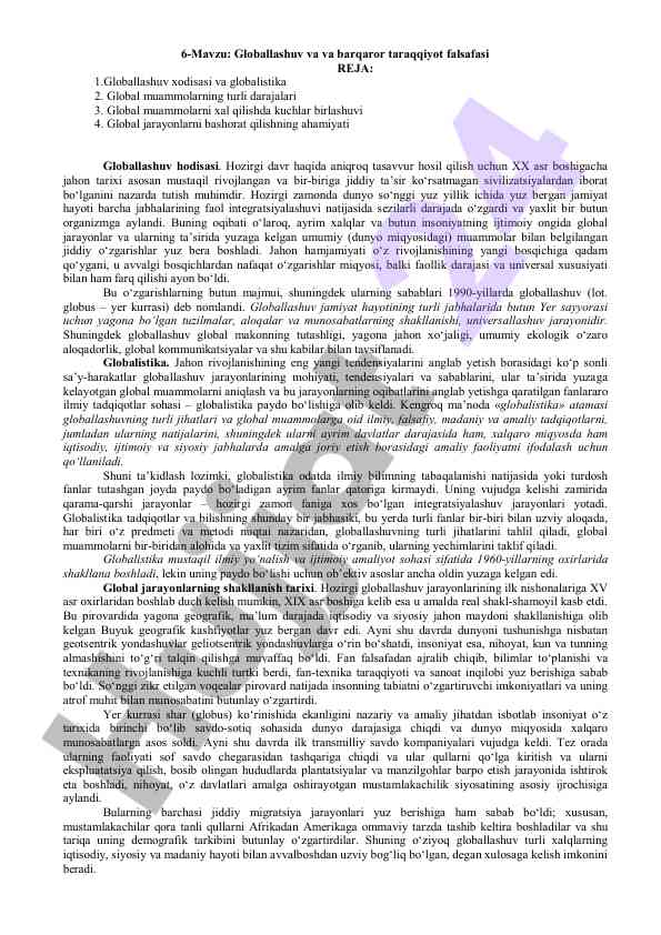 Globallashuv va barqaror taraqqiyot falsafasi