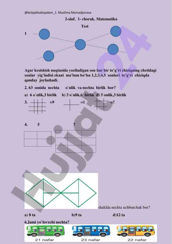 Matematika 2-sinf test savollari