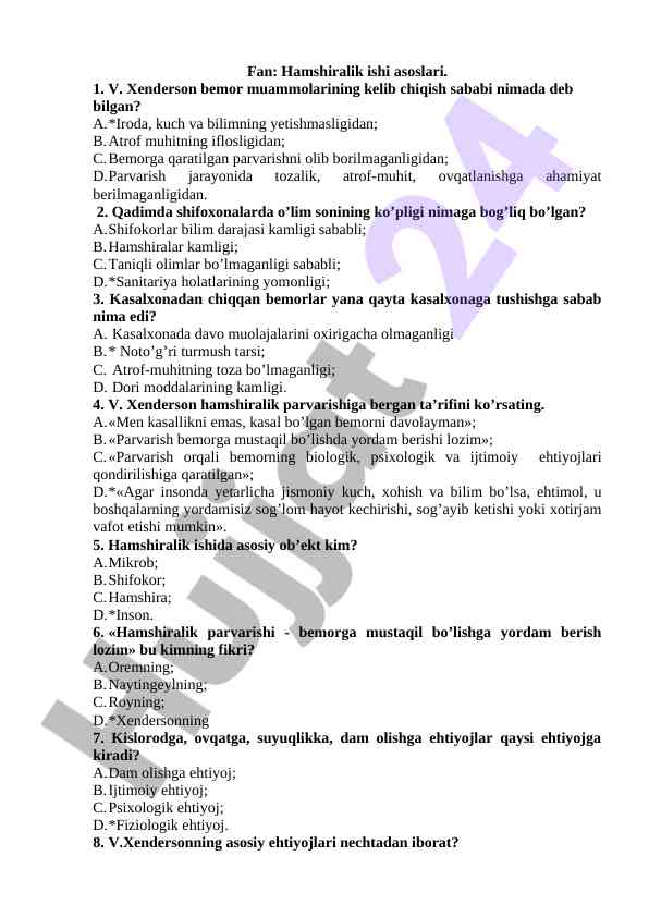 Hamshiralik ishlari asoslari