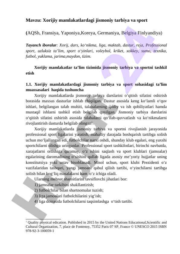 Xorijiy mamlakatlardagi jismoniy tarbiya va sport