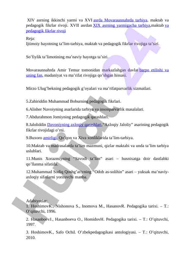 Movaraunnahrda pedagogik fikrlarnin rivoji