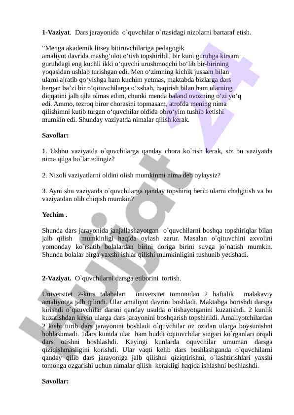 Dars jarayonida nizolarni bartaraf etish