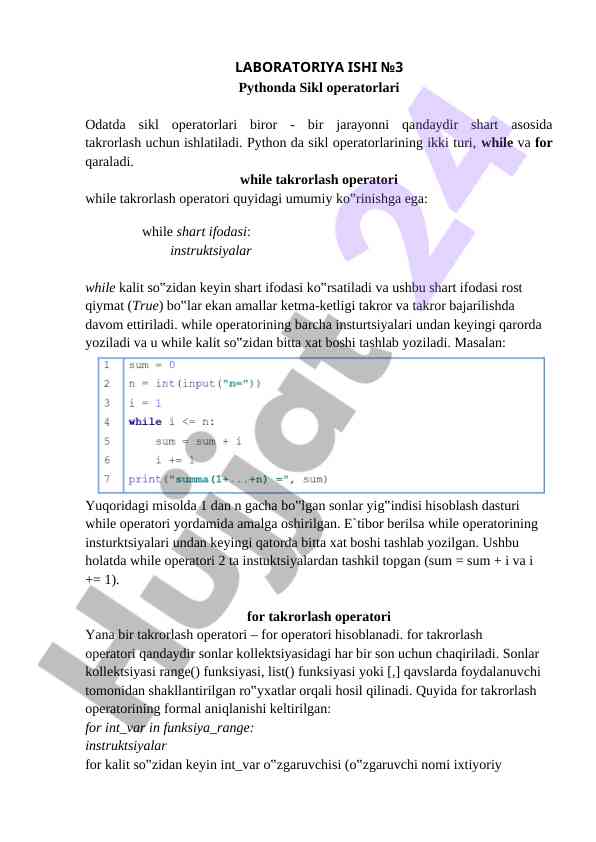 Python sikl operatorlari va ularning qo‘llanilishi
