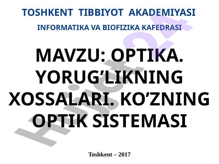 Yorug'lik va ko'zning optik tizimi tahlili