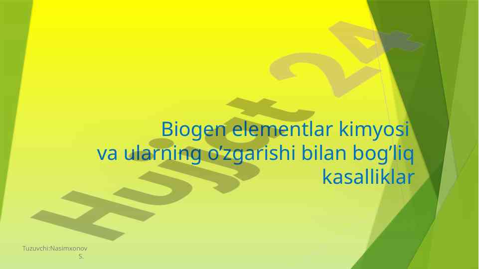 Biogen elementlar kimyosi va ularning kasalliklari