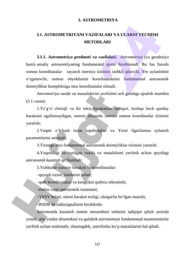 Astrometriya vazifalari va yeçish metodlari