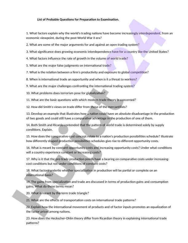 Probable questions for exam preparation in trade