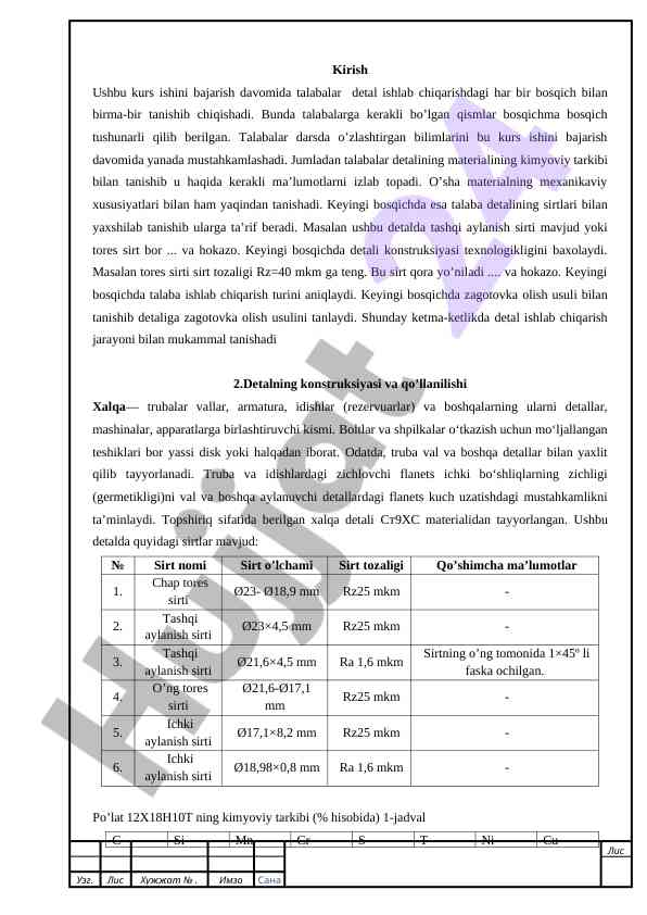 Detallar ishlab chiqarish jarayoni bilan tanishtirish
