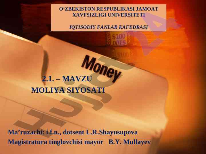 Moliya siyosati bo'yicha o'quv materiallari