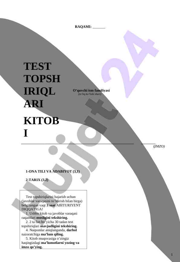 Tarix fanidan o‘quv testlari va savollari