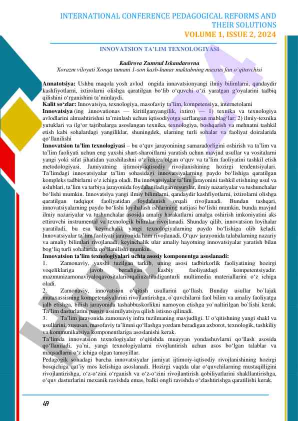 Innovatsion ta’lim texnologiyalari va ularning rivoji