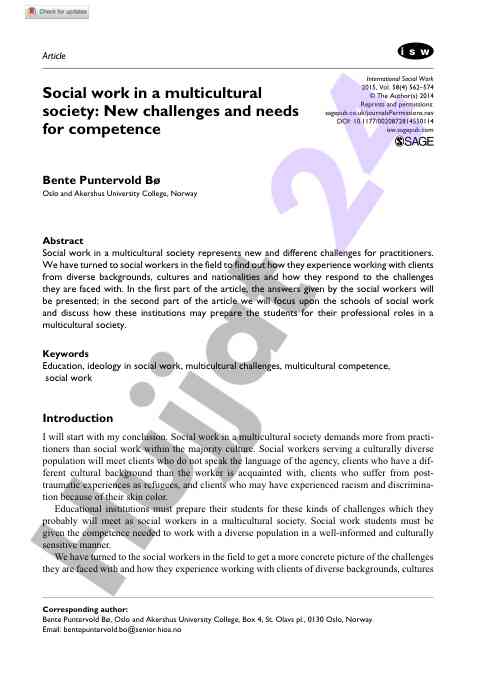 Social work in a multicultural society: challenges and needs