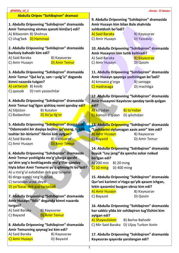 Sohibqiron dramasida savollar bilan keng qamrov