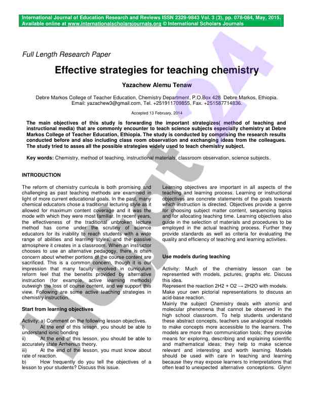 Effective strategies for teaching chemistry