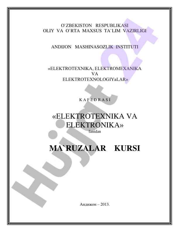 Elektrotexnika va elektronika ma'ruzalar kuri