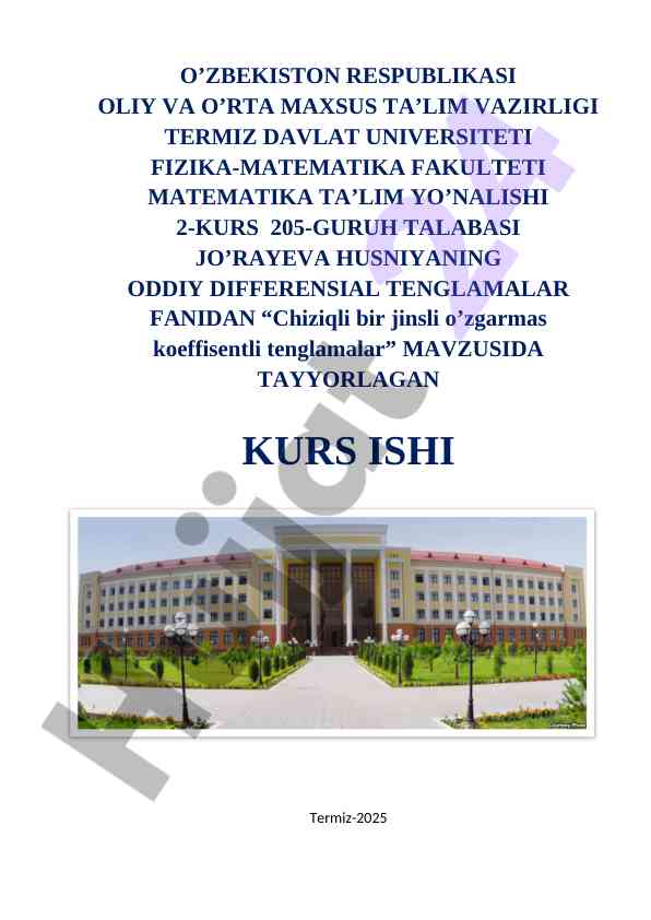 Chiziqli bir jinsli o’zgarmas koeffisentli tenglamalar