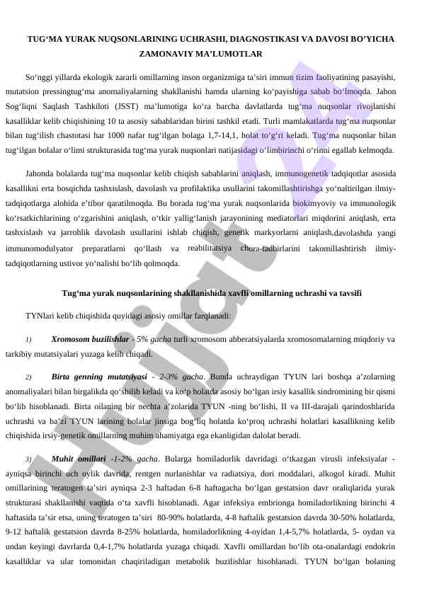 Tug‘ma yurak nuqsonlari diagnostikasi va davosi