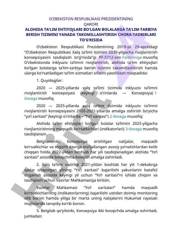 Inklyuziv ta’limni rivojlantirish konsepsiyasi