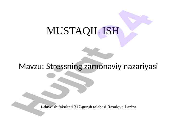 Stressning zamonaviy nazariyasi va tasnifi