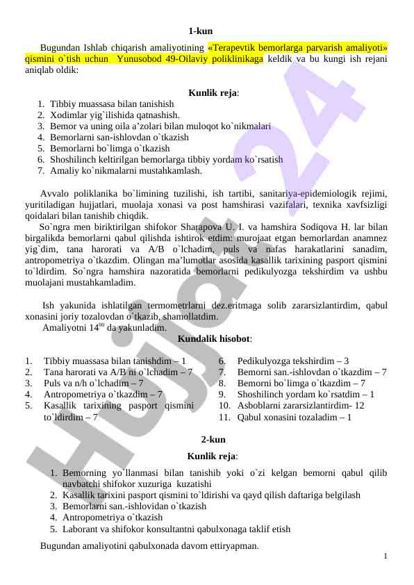 Terapevtik bemorlar parvarishi amaliyoti davrida