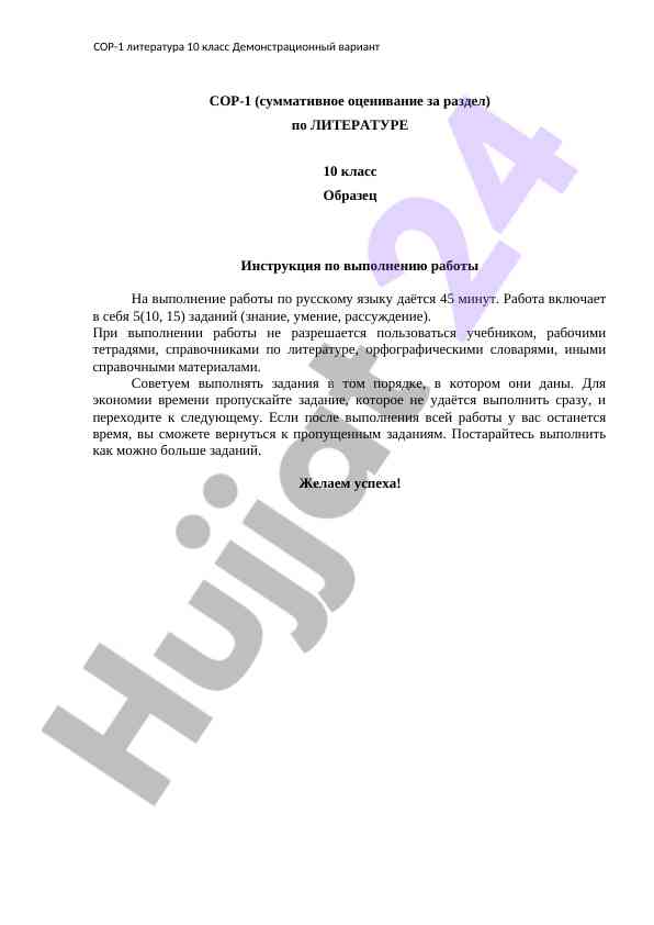 Sor-1 smativnoe ocenivanie po literature 10 klass