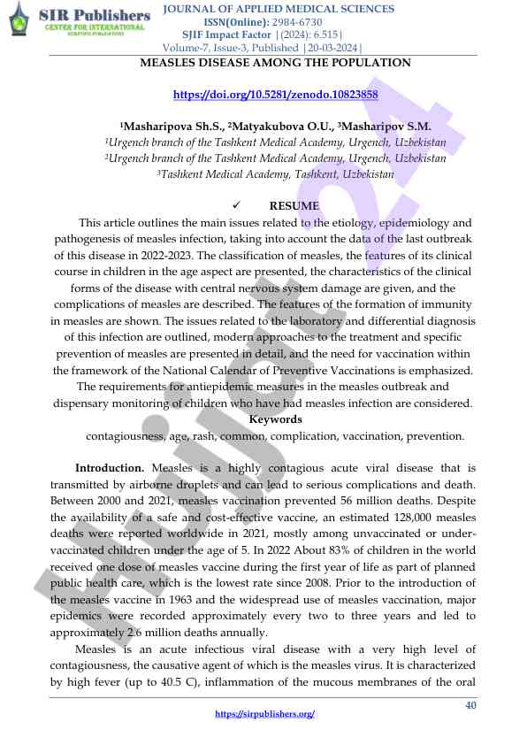 Measles disease among the population