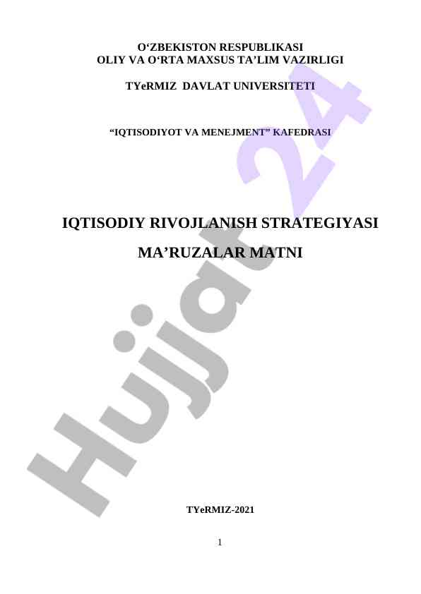 Iqtisodiy rivojlanish strategiyasi o‘quv qo‘llanmasi