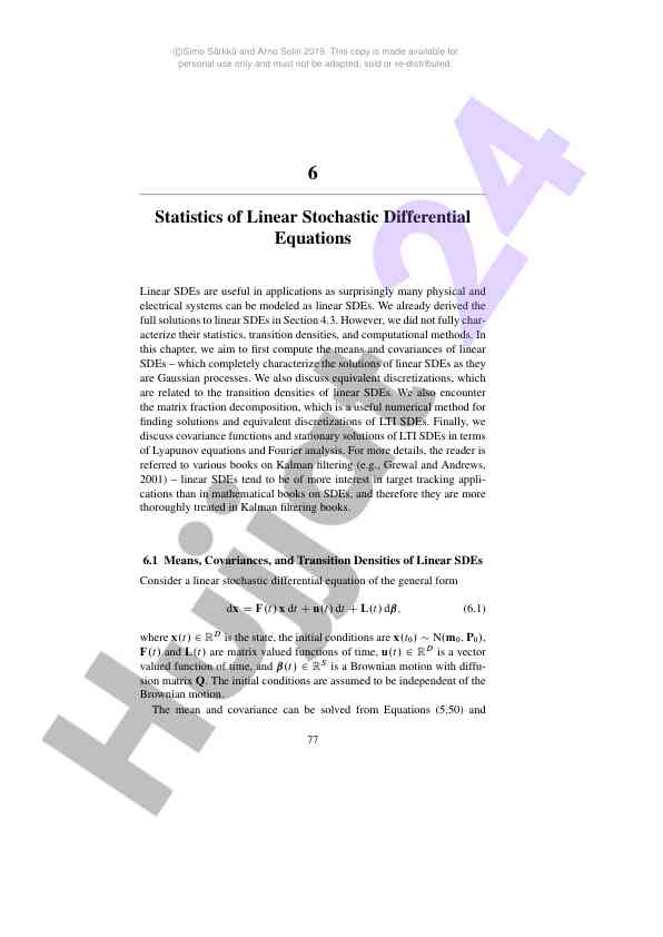 Statistics of linear stochastic differential equations