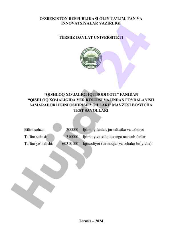 Qishloq xo‘jaligida yer resurslarini o‘rganish testlari