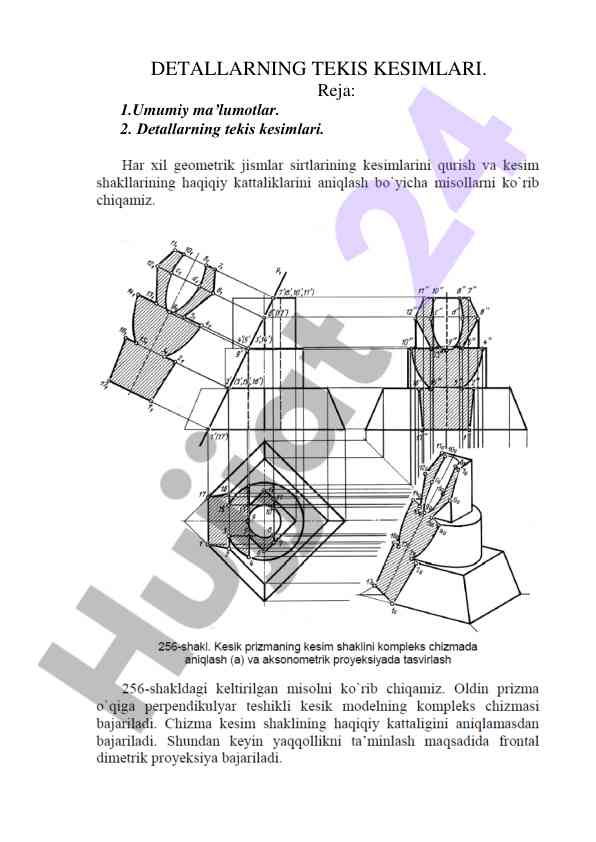 Detallarning tekis kesimlari tahlili